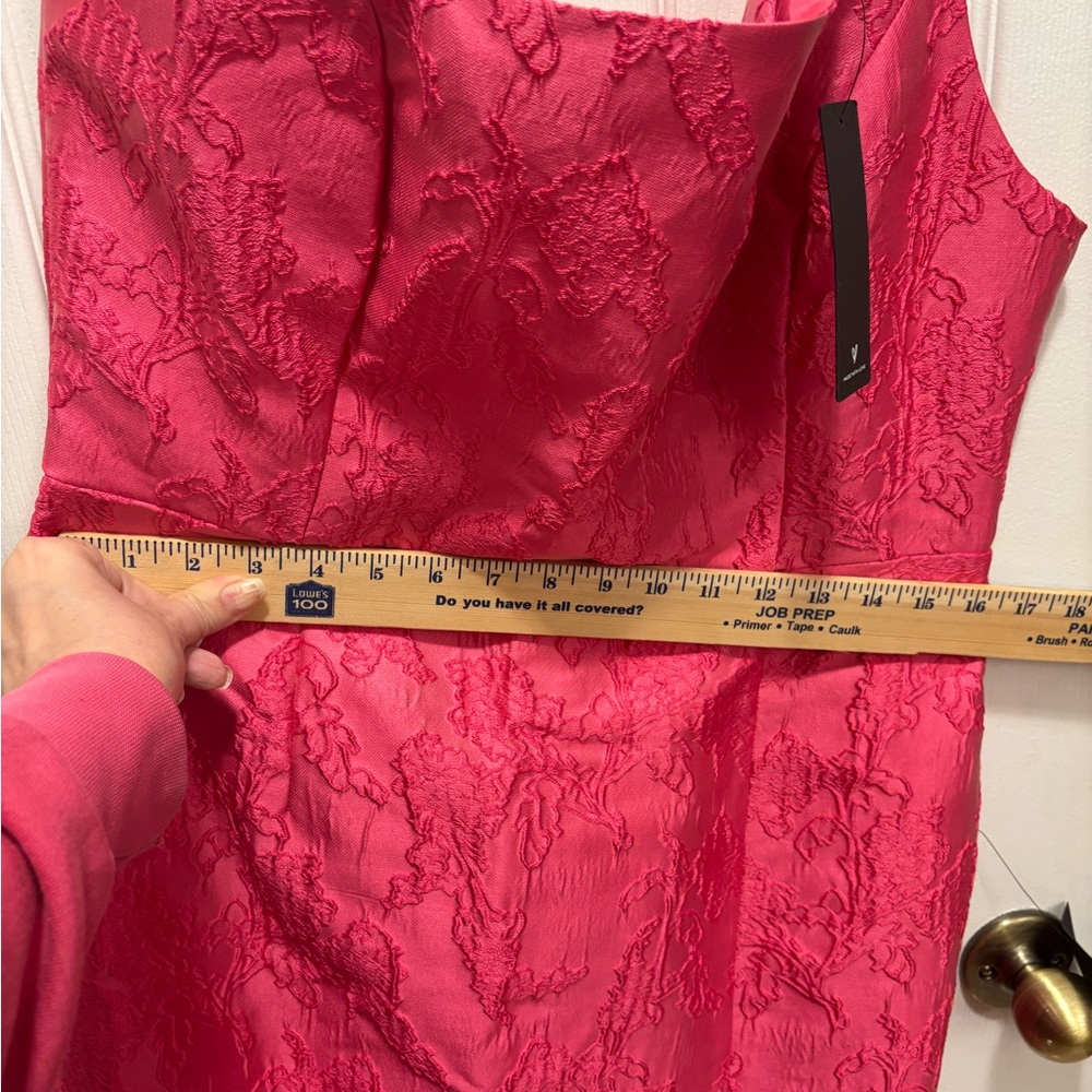 Lulu’s New with Tags, hot pink jacquard midi dress, one shoulder, size XL - Picture 7 of 9